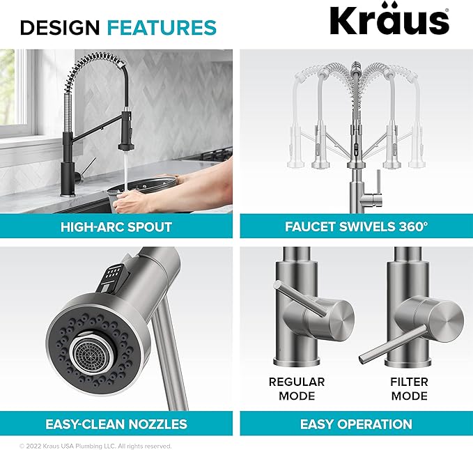 Kraus Bolden 2-in-1 Pull-Down Single Handle Kitchen Sink Filter Water Faucet for Reverse Osmosis or Water Filtration System in Brushed Brass, KFF-1610BB