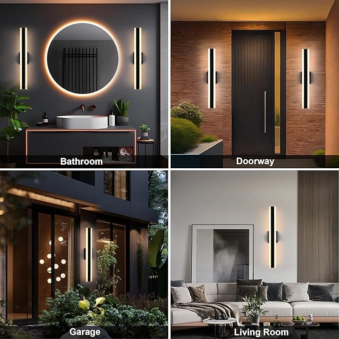 TODOLUZ 2-Pack 24-Inch LED Outdoor Wall Light Fixture, IP65 Waterproof 17W Exterior Linear Wall Mount Lighting, 5 Color Temperature Mode (3000K/3500K/4500K/5000K/6000K)