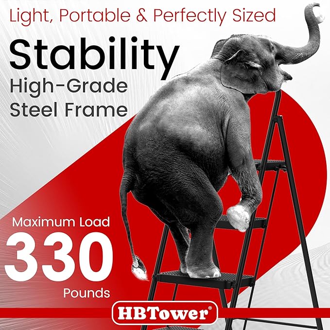 HBTower Step Ladder, Step Stool Foldable for Adults with Wide Anti-Slip Pedal, Lightweight 4 Step Ladders for Home