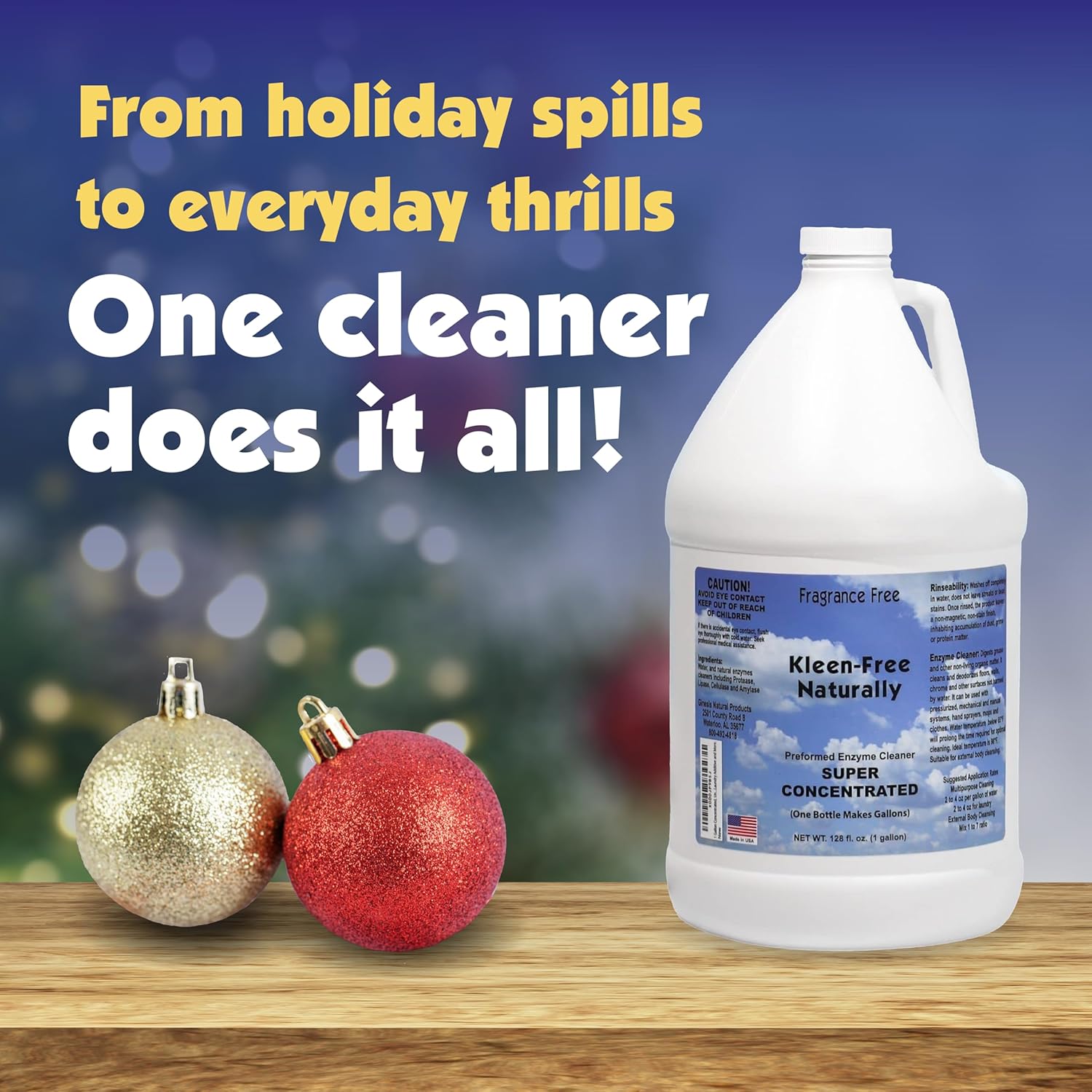 Kleen Free Naturally Enzyme Cleaner, Enzyme Solution, and Multi-Purpose Cleaner, Laundry Additive and More (Unscented, 128oz)