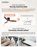 42 Inch Low Profile Ceiling Fans with Lights and Remote, Flush Mount Ceiling Fan with Lights, 3 Blades Solid Wood Dimmable Walnut Easy Installation for Living Room, Bedroom, Farmhouse, Indoor