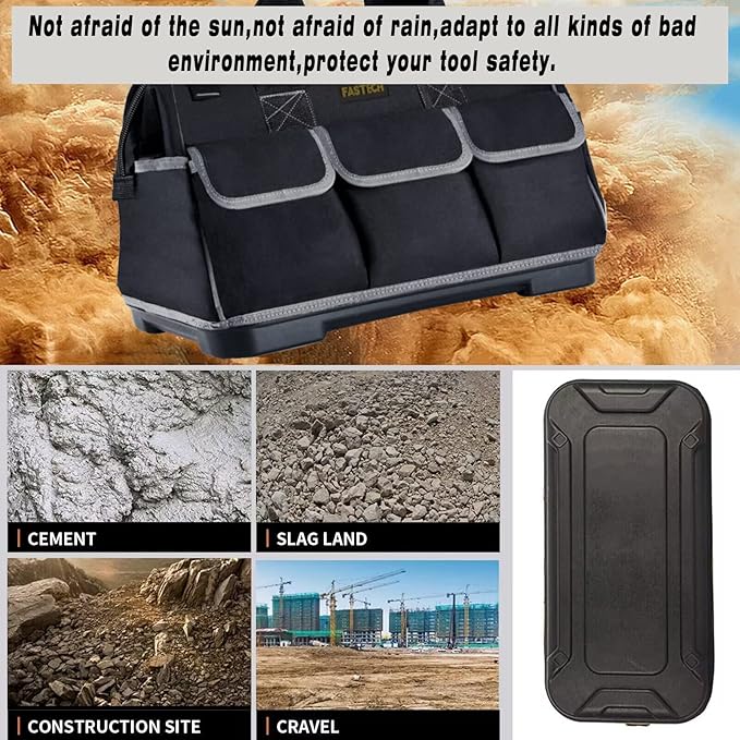 FASTECH 20-inch Wide Mouth Tool Bag with Water Proof Molded Base, Waterproof Tool Organizer Bag for Men with Adjustable Shoulder Strap (20INCH)