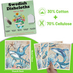 Swedish Dishcloths for Kitchen, Reusable Absorbent Fast Drying Sea Animals Theme Swedish Dish Cloths Gift Set, Washable Cellulose Sponge Cloths Dish Towel for Washing Dishes