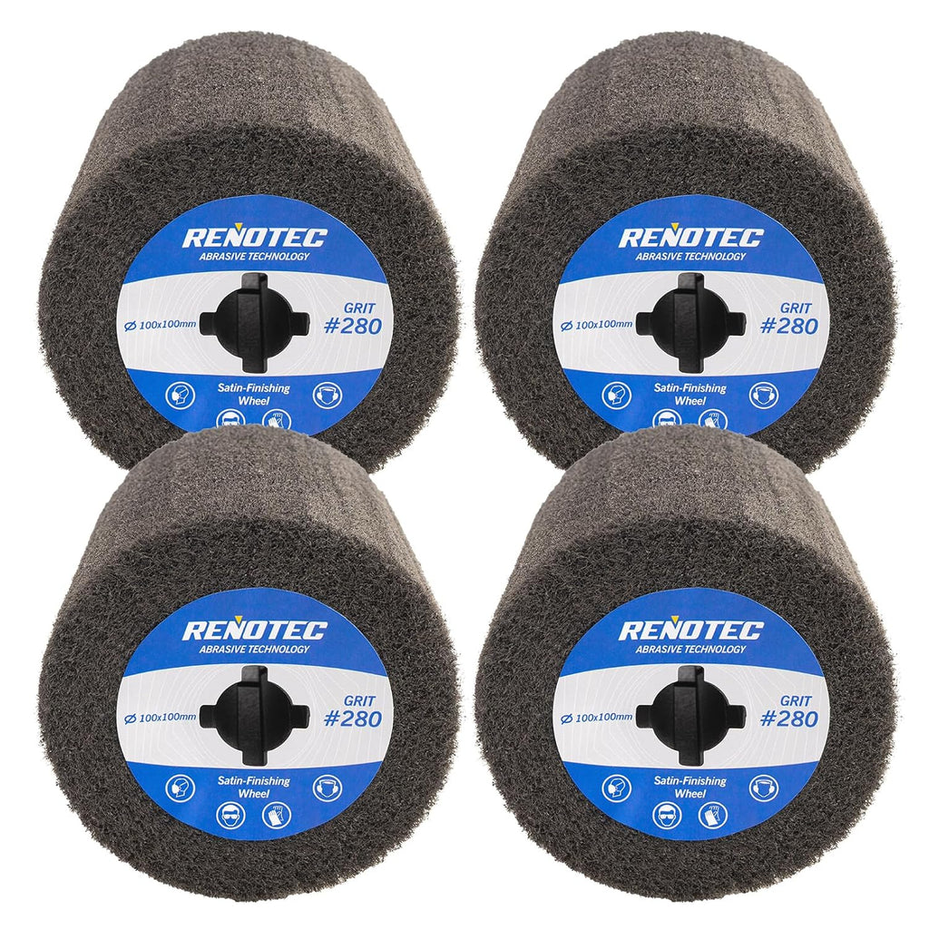 4"x4", Non-Woven Polishing Wheel, Very Fine Grit 280, 4 Pk, S/C, for Metal and Wood Surface Polishing