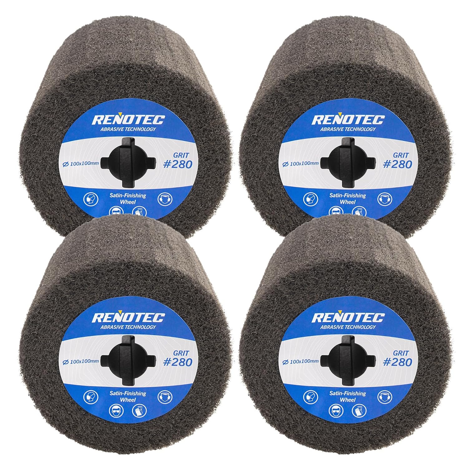 4"x4", Non-Woven Polishing Wheel, Very Fine Grit 280, 4 Pk, S/C, for Metal and Wood Surface Polishing