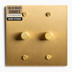 2-Gang Satin Solid Brass Rotary Dimmer Switch, 15A 120V AC Wall Mount, TRIAC/Leading Edge 1-Way Compatible, Dimmable LED Light Control with Knob, Faceplate & Dimming Module