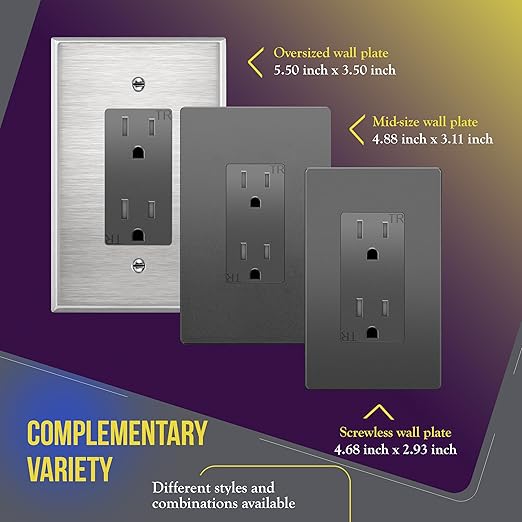ENERLITES Elite Series Decorator Receptacle, Child Safe Tamper-Resistant Wall Outlet, Self-Grounding, Residential Grade, 15A 125V, 3-Pole, 3-Wire, UL Listed, 61501-TR-SG-10PCS, Space Gray, 10 Pack