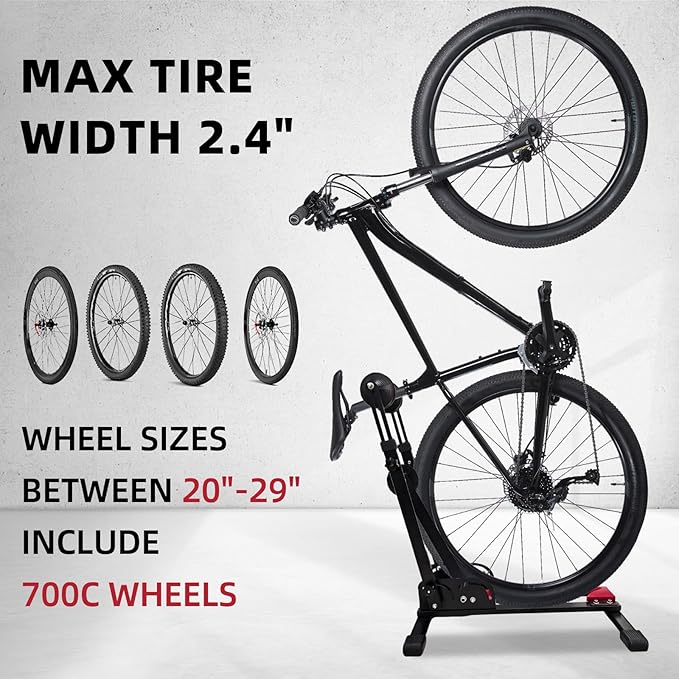 Foldable 2-in-1 Floor Bike Stand, Vertical & Horizontal Bicycle Storage Rack for Garage Storage, Indoor, Sturdy Carbon Steel, Fits Up To 29" Mountain/Road Bikes, No Drilling, Space-Saving