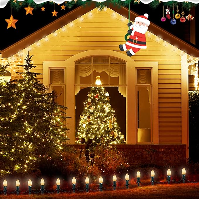 25 Pack White Christmas Light Bulbs,C9/E17 Base 7 Watt Glass Incandescent White Replacement Bulbs for Night Light,Christmas Candle Light Bulbs Great for Outdoor Indoor Holiday Christmas String Lights