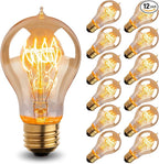 Warm Incandescent Light Bulbs 60 Watt,A19/A60 Vintage Style Edison Bulbs E26,Soft Yellow Light Bulbs,Amber Bulbs,Retro Light Bulb Old Fashioned,Halogen Dimmable Edison Bulb Squirrel Cage 12 Pack