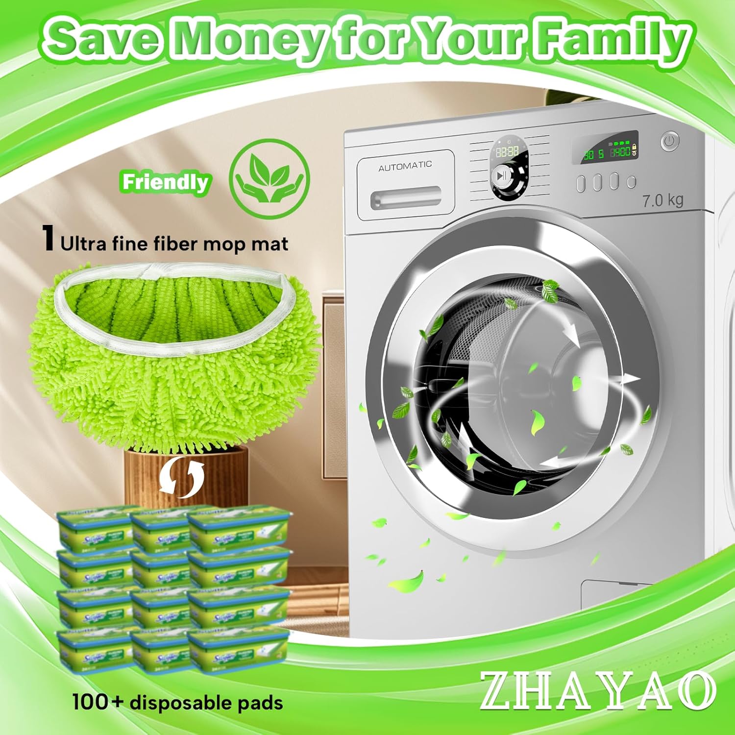 Reusable 100% Chenille Mop Pads Compatible with Swiffer Sweeper, Wet and Dry Flat mop Cover, 3 Pack Washable Pads for Surface/Hardwood Floor Cleaning (Mop is Not Included)