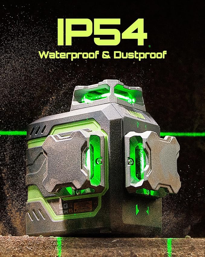 LasGoo LG-3DM Green Beam Laser Level, Self-Leveling 3x360° Cross Line Laser for Construction and Picture Hanging, 5200mAh Built-in Rechargeable Battery, Type-C Cable, Magnetic Rotating Stand Included