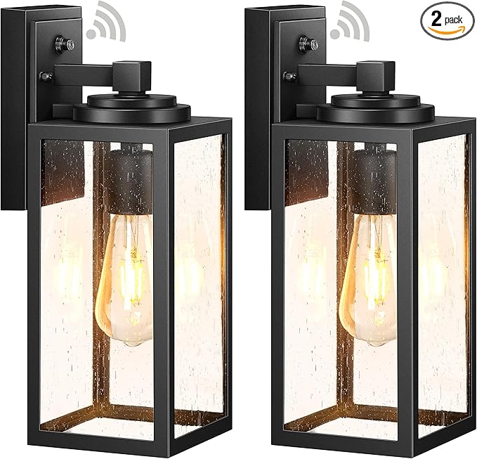 VIANIS 14.5" Large Dusk to Dawn Outdoor Lighting, Black Modern Exterior Lighting Fixtures with Tempered Glass, Anti-Rust Porch Lights Outdoor for House, Outdoor Wall Lights, 2-Pack (Hardwired 120VAC)