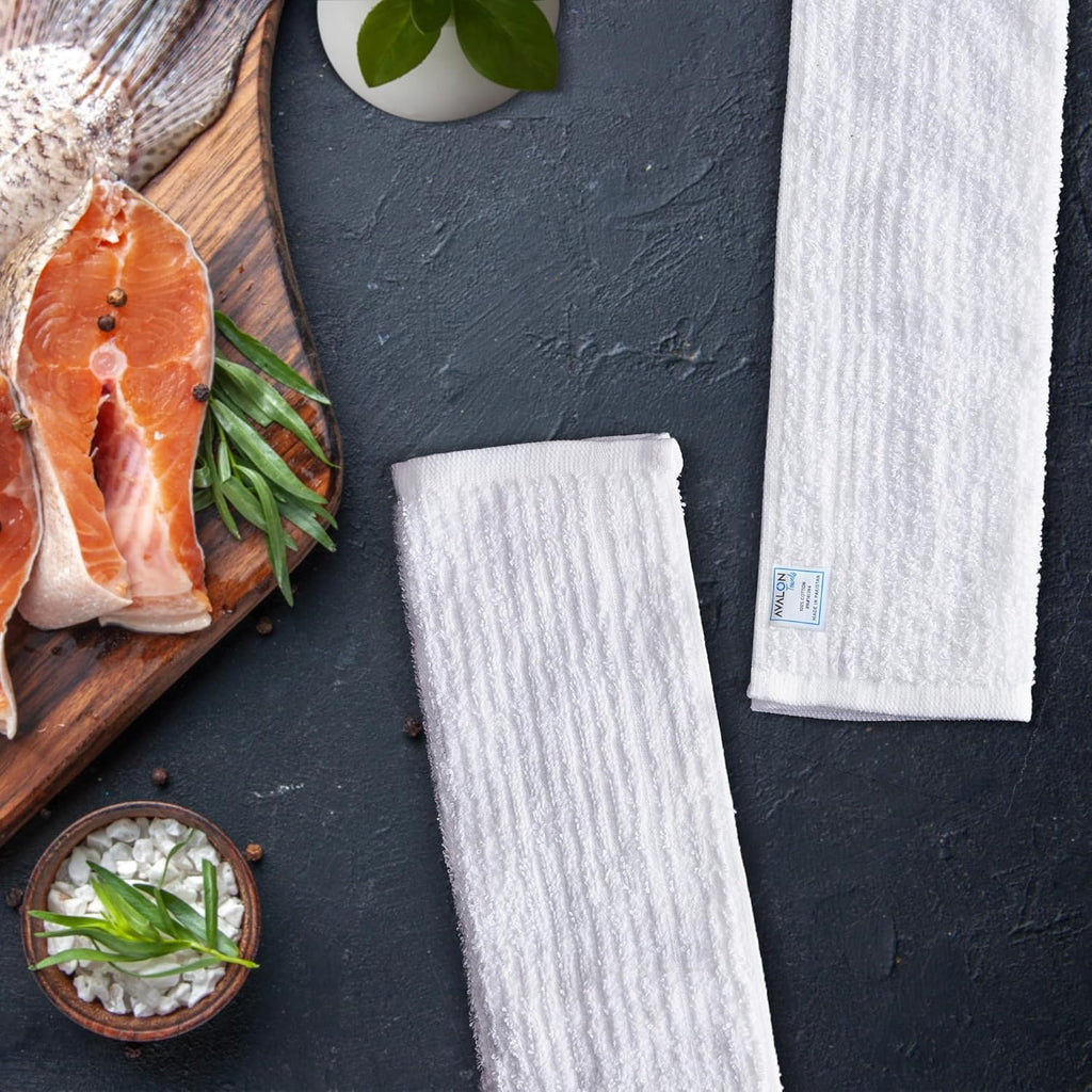 Avalon Towels Ribbed Bar Mop Towels (Value Pack of 12) Size 16"x19" – Absorbent and Durable, Multipurpose Cleaning Rags, Cotton Cleaning Towels, Terry Cloth Rags, Reusable Shop Rags