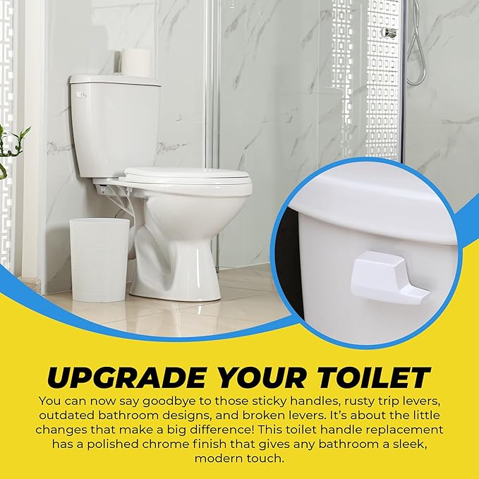 Qualihome Universal Side Mount Toilet Handle Tank Flush Lever - Modern Durable Toilet Bowl Handles Side Mount - Also Replaces Eljer Toilet Handle & THU004-CP Toto Toilet Handle Replacement (White)