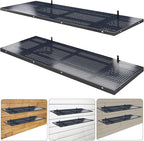 2-Pack 1.64x4ft Heavy Duty Adjustable Garage Wall Shelving, 520 lbs Load Capacity, Garage Shelving Wall Mounted, Floating Storage Rack with Hooks (Balck)