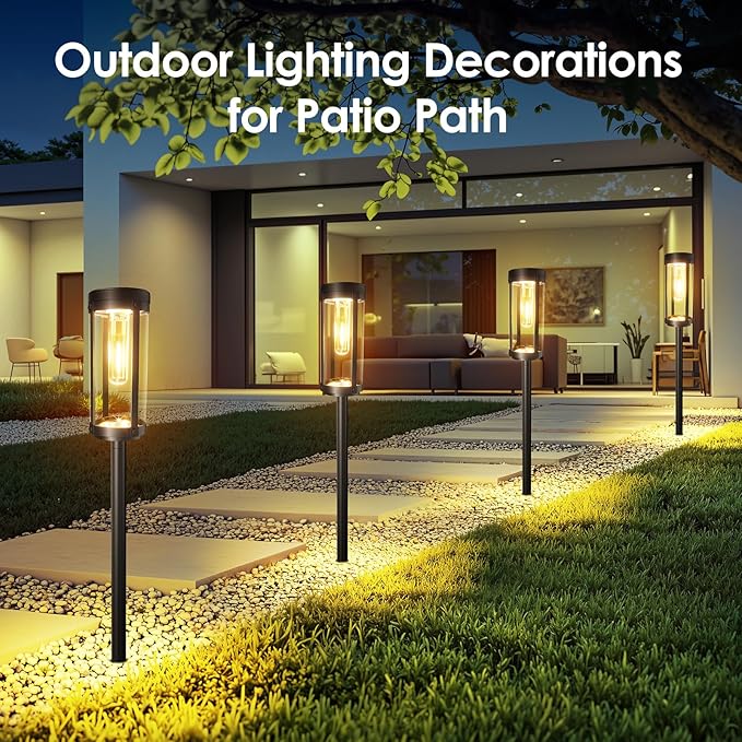 Solar Pathway Lights Outdoor Decor: Upgraded 4 Pack Bright Solar Powered Garden Lights Waterproof IP65, Long Lasting Decorative Outdoor Light for Yard Garden Patio Walkway Path (Warm White, 4 Pack)