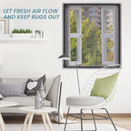 DIY Magnetic Window Screen Replacement Adjustable Mesh Screen with Magnets Fits 72"Hx48"W Black Frames with Grey Fiberglass Screen