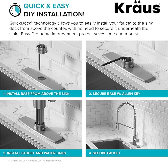 KRAUS Oletto Commercial Style Single Handle Pull Down Kitchen Faucet with QuickDock Top Mount Installation Assembly in Spot Free Antique Champagne Bronze, KPF-2631SFACB