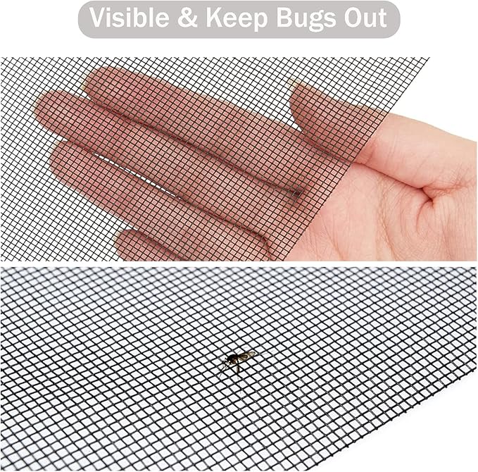 Window Screen Replacement Kit, 48'' x 99'' Fiberglass Screen Mesh with Rolling Tool and Screen Retainer Spline, DIY Adjustable Screen Door Mesh for Window, Door and Patio, Black