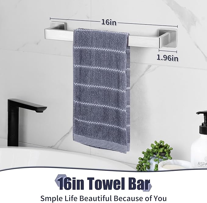 Bathroom Hardware Set Brushed Nickel 5-Pieces Bathroom Towel Rack SUS304 Stainless Steel Bath Towel Bar Set, Towel Racks Wall Mounted.