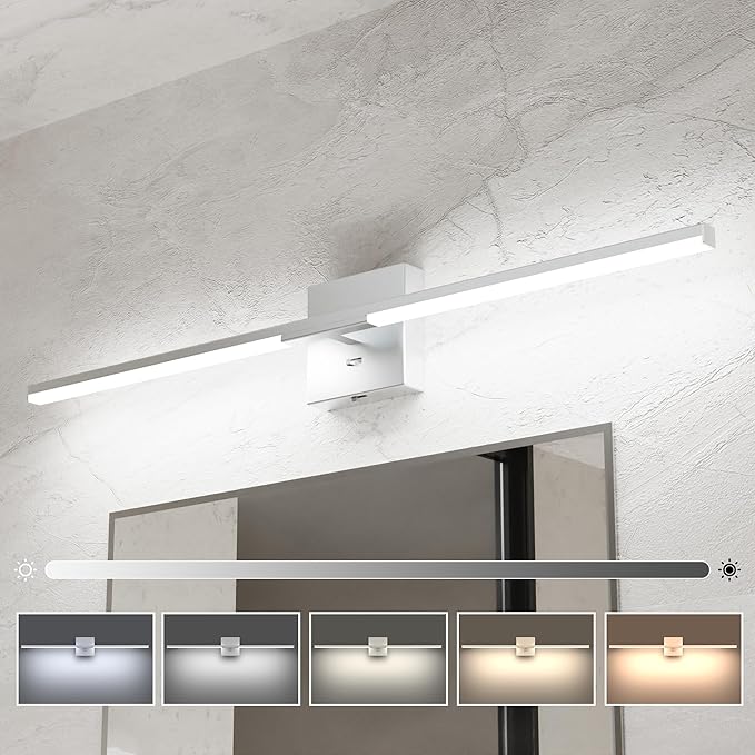 Ensenior Modern Bathroom Vanity Light 32 inch, Built-in Dimmer, 18.5W Dimmable 5CCT Led Bath Lights, Matte Grey Bar Vanity Light for Bathroom Mirror Cabinets Bedroom-FCC Certificated