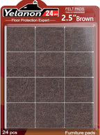 Yelanon Felt Furniture Pads for Hardwood Floors -24 Pcs 2.5" Premium Felt Pads for Chair Legs, Floor Protectors for Furniture, Brown