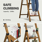 5 Step Step Ladder,Lightweight Folding Step Stool with Anti-Slip Aluminum Wide Pedal&Convenient Handgrip,Steel Ladder for Household and Office(Woodgrain)