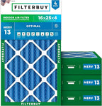 Filterbuy 16x25x4 Air Filter MERV 13 (MPR 1900) Health Defense Replacement (4-Pack), Electrostatic Pleated HVAC AC Furnace Filters, Made in USA (Actual Size: 15.50 x 24.50 x 3.63)