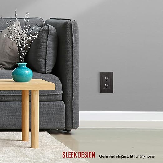 ENERLITES 61501 Elite Series Decorator Receptacle, Child Safe Tamper-Resistant Outlet, Gloss Finish, Self-Grounding, Residential Grade, 15A 125V, 61501-TR-DBWBP, Brushed Dark Bronze With Wall Plate