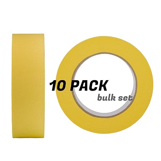 Lichamp 10-Pack Automotive Refinish Masking Tape Yellow 36mm x 55m, Cars Vehicles Auto Body Paint Tape, Automotive Painters Tapes Bulk Set 1.4-inch x 180-foot x 10 Rolls (600 Total Yards)