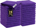 Kitinjoy 24 Pack Microfiber Cleaning Cloth(12 x 12 Inches, Purple), Ultra Soft and Absorbent Cleaning Rags, Reusable and Non-Linting dust Removal Cleaning Cloths for Car, House, Kitchen