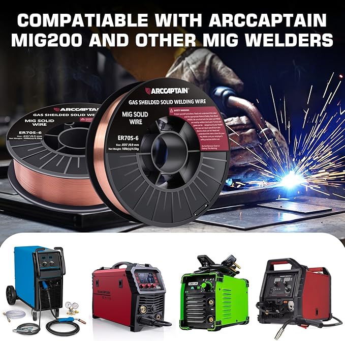 ARCCAPTAIN Mig Welding Wire, 0.035 10Lb Mig Wire ER70S-6 10Lbs Gas Solid Carbon Steel Low Splatter Mig Welding Wire Compatible With Lincoln Miller Forney Harbor Welder 0.09 4.5KG
