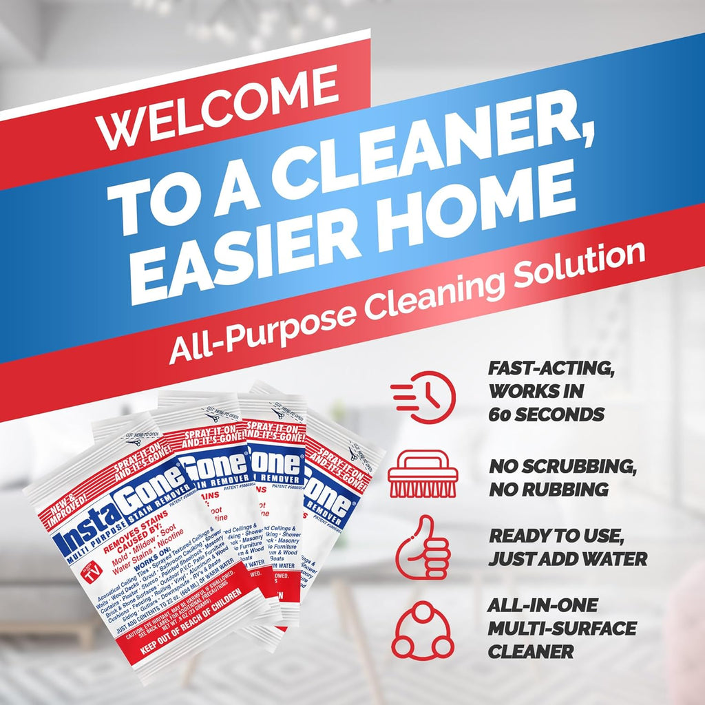 Stain Remover - 4 Pack REFILL (No Bottle) - Indoor/Outdoor Ceiling, Wall, Bathroom, Roof, PVC Fences, Patio Furniture, Vinyl Siding, Concrete & More