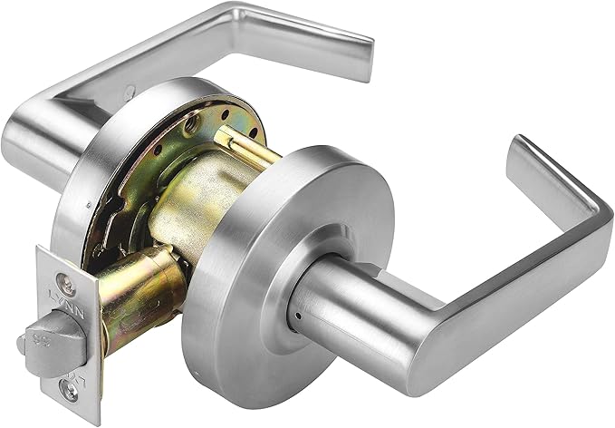LYNN HARDWARE Commercial Door Lever Lock - Heavy-Duty Locking Door Handle, Designer Door Handles, Cylindrical Lever Lock, Non-Handed Grade 2 Door Handle, Satin Chrome, Passage/Closet
