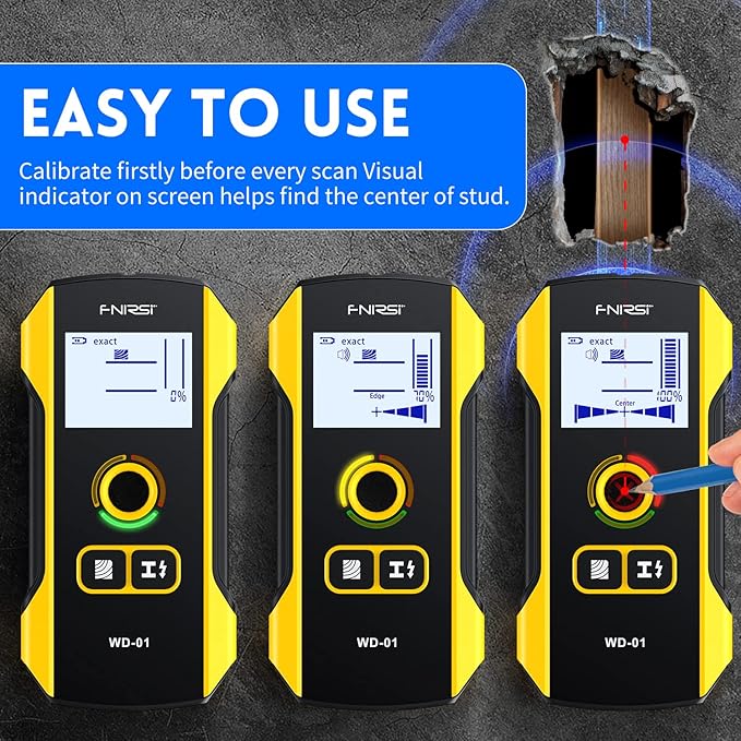 FNIRSI Stud Finder Wall Scanner - 6 in 1 Electronic Wall Wood Stud Finder, Wall Detector with Updated Positioning Hole for Center and Edge of Wood AC Wire Metal Studs Joist Pipe