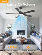 52 Inch Black Ceiling Fan with Light with Remote Control, Large Air Volume, modern ceiling fan with light for Bedroom Kitchen Dining room Patio- Donwrod Mount