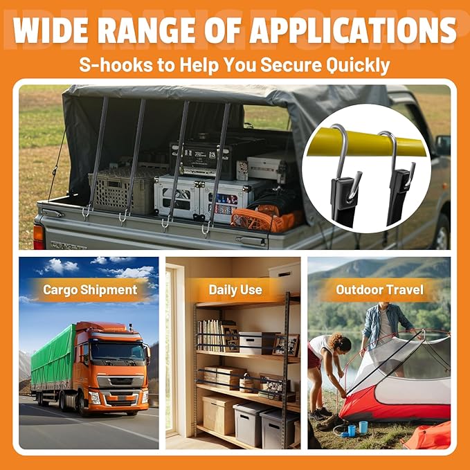 21" Rubber Bungee Cords with Hooks, Heavy Duty EPDM Bungee Cord with 150% Max Stretch, Heavy Duty Bungee Straps for Securing Tarps, Canvases, Cargo, Motorcycle, Weatherproof, Pack of 10