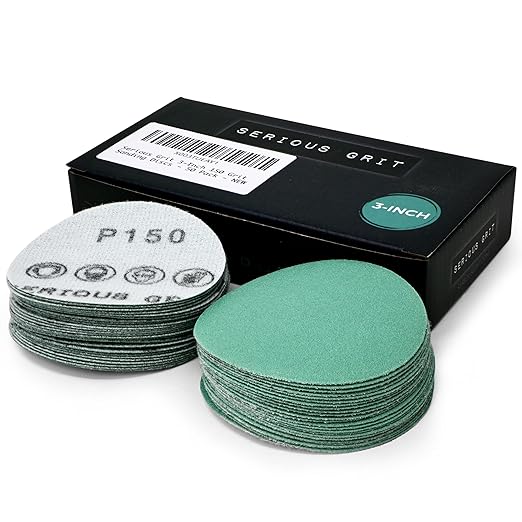 Serious Grit - 3-Inch 150 Grit Sanding Discs - Heavy-Duty Hook & Loop Film Discs - Sandpaper for Woodturning, Bowl Sanding & Power Tool Drill Attachment Sanding Pads - Pack of 50