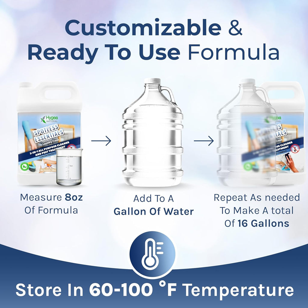 Spotless Essentials-Indoor Pest Control & Surface Cleaner for Home Concentrated Gallon-Eliminates Ant, Dust Mite, Bed Bug, Flea, Bug - Pet and Family Friendly- Laundry Fresh Scent-Makes 16 Gallons