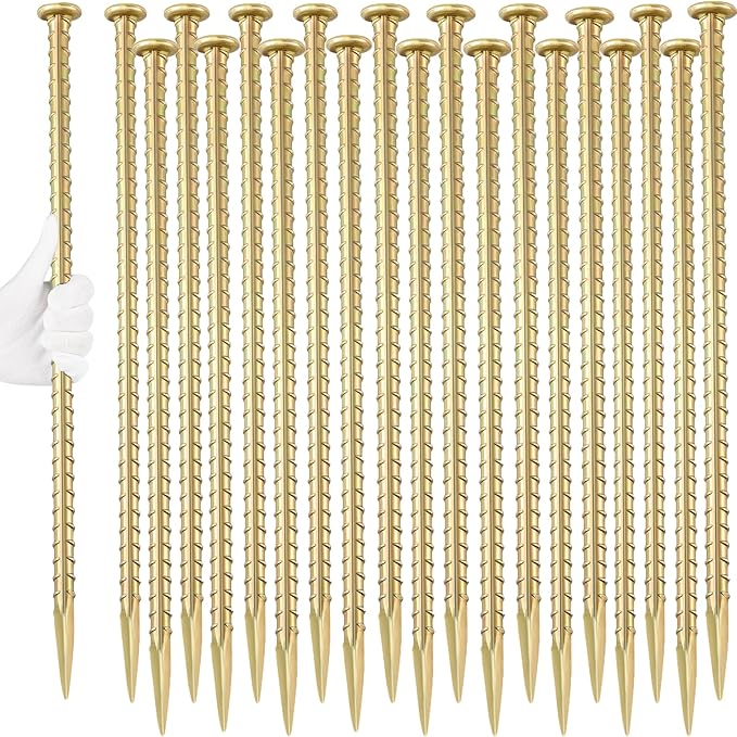 16 Inch Rebar Stakes (20 Pack) 1/2 Inch Diameter Galvanized Steel Ground Anchors Heavy Duty Anchoring Spikes for Speed Bump, Parking Curb and Tent