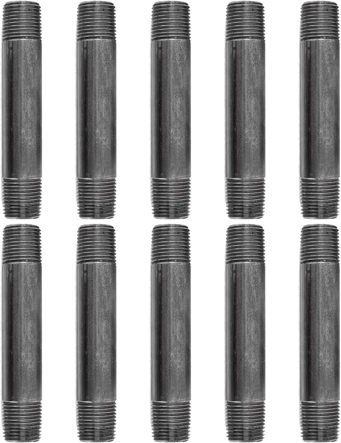PIPE DÉCOR 1/2" x 4.5" Malleable Cast Iron Pipe Nipple, Pre Cut Connectors, Industrial Steel Grey Fits Standard Half Inch Black Threaded Pipes Nipples and Fittings, Vintage DIY Furniture, 10 Pack