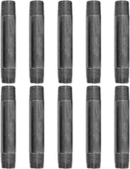 PIPE DÉCOR 1/2" x 4.5" Malleable Cast Iron Pipe Nipple, Pre Cut Connectors, Industrial Steel Grey Fits Standard Half Inch Black Threaded Pipes Nipples and Fittings, Vintage DIY Furniture, 10 Pack