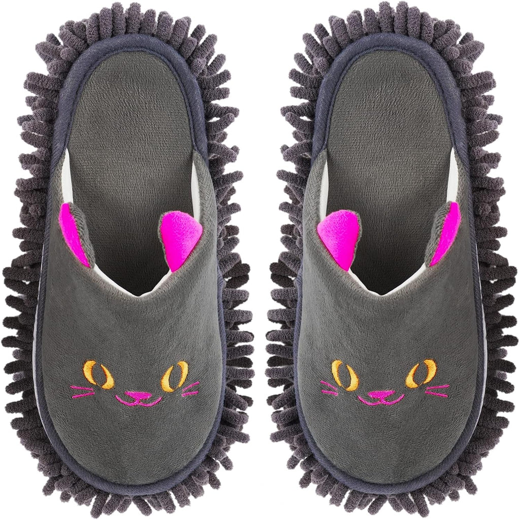 Warm Microfiber Slippers Floor Dust Dirt Hair Mop Slippers Shoes Anti-slip Moccasin Bedroom Home (Dark gray)