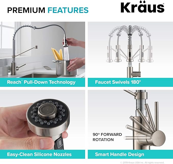 KRAUS Bolden 2-Function Single Handle Pull Down Kitchen Faucet, Commercial Style Stainless Steel/Chrome, KPF-1610SSCH