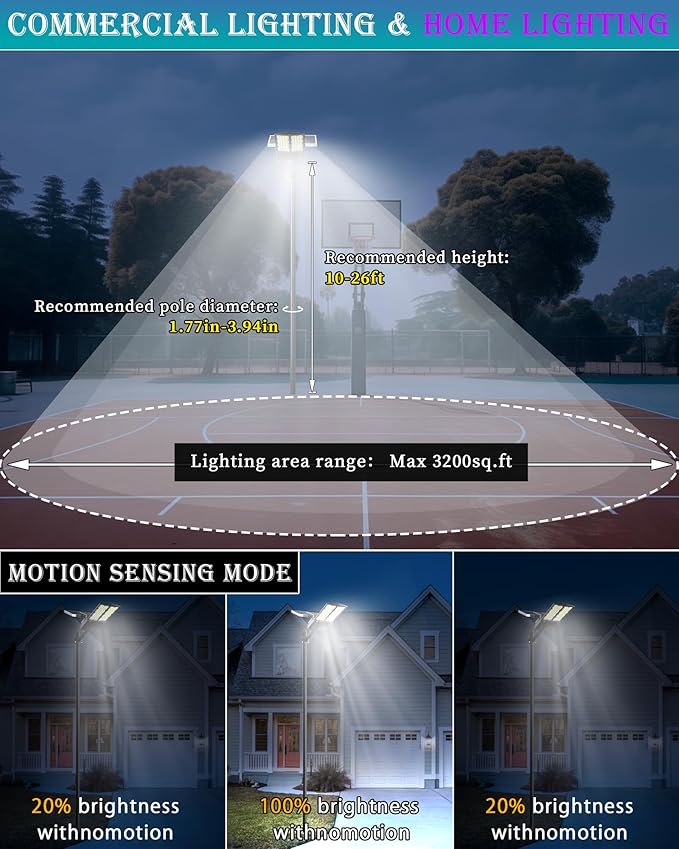 Gefolly SL-7500W Solar Street Lights Outdoor, 400000LM Commercial Parking Lot Light Dusk to Dawn IP67 Waterproof 6500K Security Flood Lights with Motion Sensor Lamp for Yard, Road