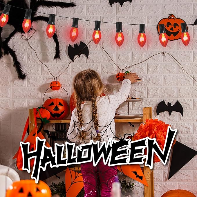 Abeja Flicker Flame Light Bulbs C7 Clear Flame Shape Candelabra Bulbs Fits C7 / E12 Base String Lights, Candelabra Lights, 25Pack