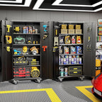 Greenvelly Metal Garage Storage Cabinet with Wheels, Black 72" Rolling Storage Cabinet with 2 Doors and Adjustable Shelves, Steel Tool Cabinets, Metal File Cabinets for Garage, Home Office