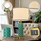 Set of 2 Table Lamp for Living Room Bedroom Farmhouse,26'' Touch Control Bedroom Turquoise Ceramic Lamps 3-Way Dimmable Bedside Lamps with USB A+C Ports Linen Shade for Home