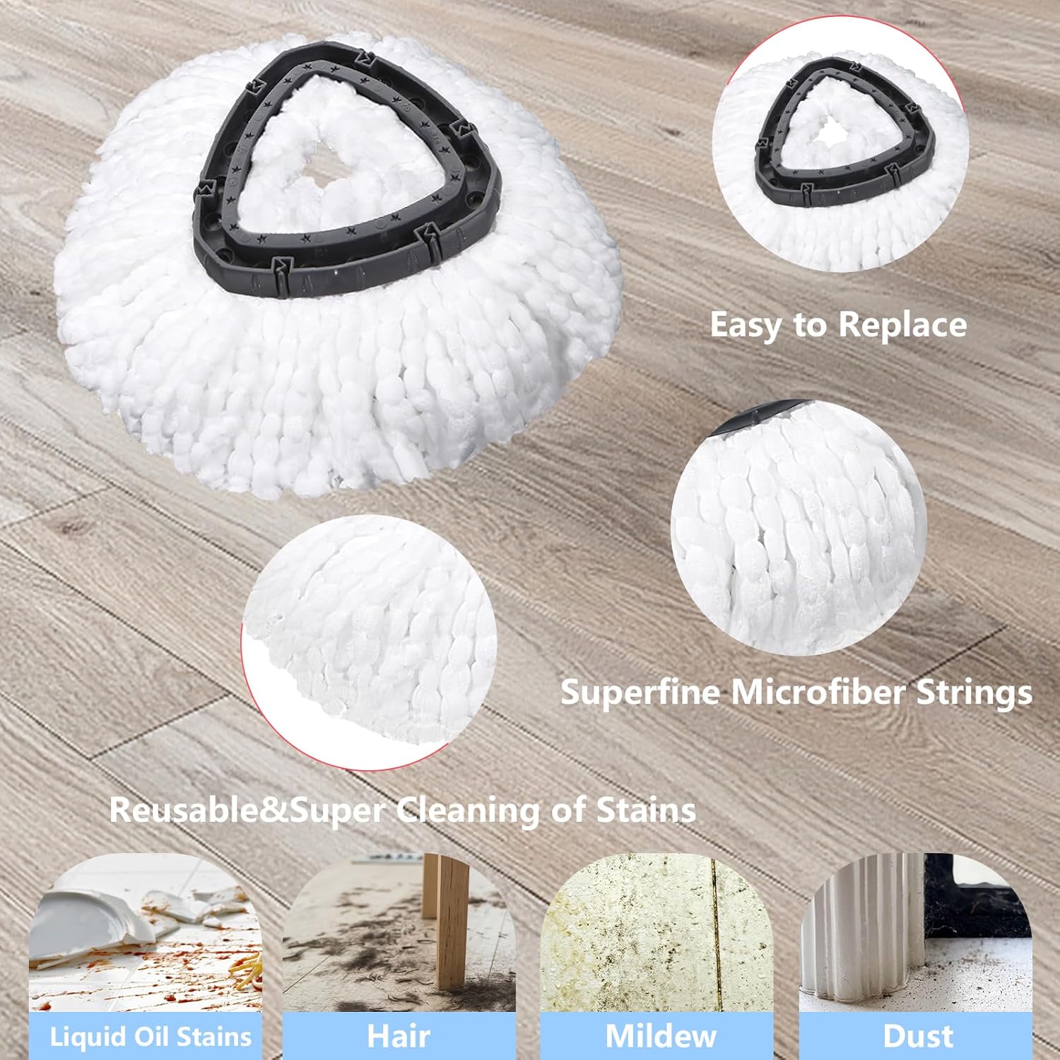 Wa.IE JiemiMicrofiber Spin Mop Refills Head Compatible for EasyWring 1-Tank System,1 Mop Scrub Brush + 1 Mop Base + 4 Pack Cleaning Floor Mop Head